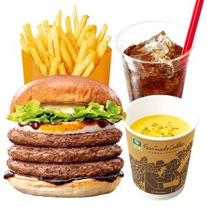ゼッテリア ZETTERIA 【ディナーセット】トリプル絶品月見バーガー Triple ZEPPIN Tsukimi Beef Burger with Egg Dinner Set