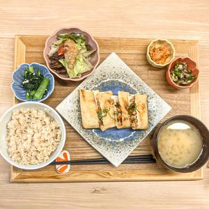 納豆麹の包み焼き定食(発芽玄米)
