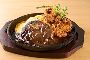 ハンバーグ＆唐揚げオム