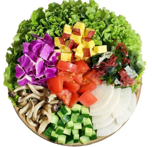 一日分の野菜ギュッとサラダ(紫キャベツ・大根・トマト・きのこ・キュウリ・さつま芋・シーウィード[海藻])