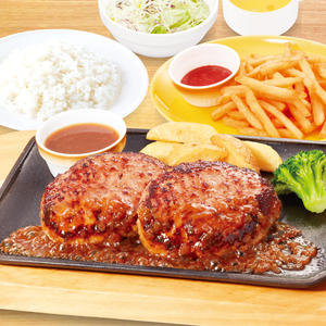 【942】手ごねハンバーグ300g弁当 ポテト＆コーンスープセット