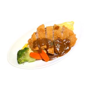 特製キーマカレーオムライス(カレーソース)ポークカツのせ
