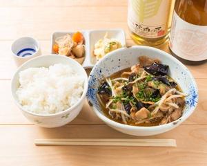 ブタバラ肉とナスの麦みそいため Pork Rib and Eggplant Barley Miso Soup