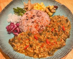 薬膳カレー(大豆ミートのほうれん草カレー)