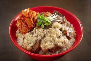 豚とろ家の背脂にんにく豚キムチ丼 Back Fat Garlic Pork Kimchi Rice Bowl From Tontoroke