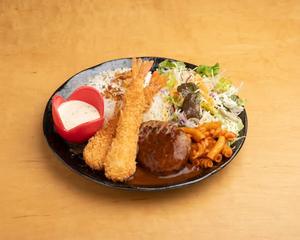 ハンバーグとえびフライセット