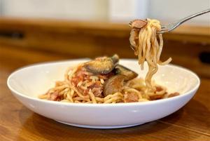 揚げナストマトソースパスタ