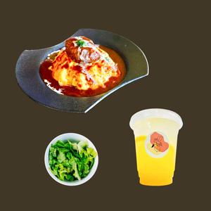デミハンオムライス+ミニサラダ+レモネード