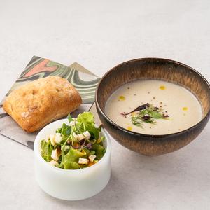 【ヘルシーライトセット】スープ+オリーブオイルパン+ミニサラダ Soup, Olive oil Bread  ＆ Mini Salad Set