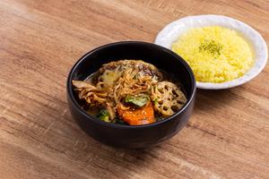 きのこチーズバーグスープカレー Hamburger steak with cheese mushroom Soup Curry
