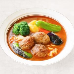 ラムジャムボールと揚げブロッコリーのカレー