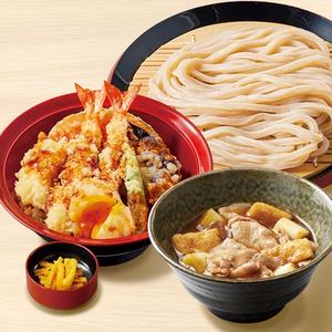 久兵衛屋 【満腹久セット】肉つけ汁うどん・上月見天丼