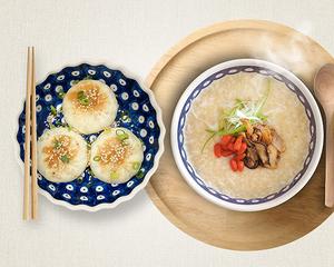 「上海風焼き小籠包」+ 史上一番ポカポカになる粥「薬膳麻油鶏粥」 セット