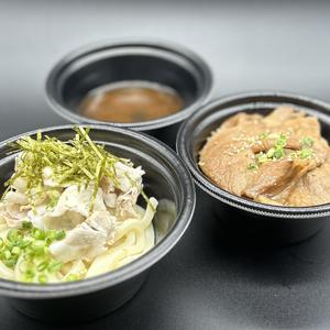 肉つけ讃岐うどんとミニ豚肩ロース丼