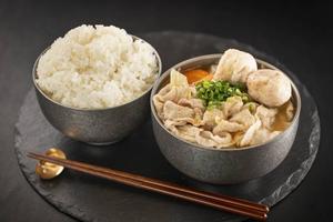 蟹つみれの入った豚汁とほかほかごはん(大) Pork Miso Soup with Crab Meatballs and Hot Rice (Large)