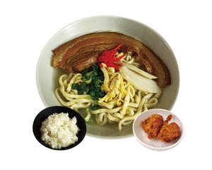 【満足度No.1】大きな三枚肉そば+からあげ2個ご飯セット(麺200g)
