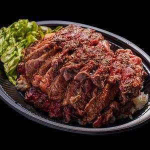 肉480gリブロースステーキ丼|480g Grass-fed beef rib eye rice bowl