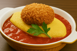 トマトオムライス&牛タンメンチカツ