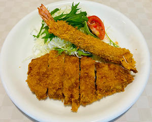 ローストンカツとエビフライセット