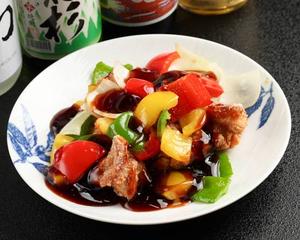 から揚げと野菜の黒酢あんかけ Fried Chicken and Vegetables with Black Vinegar Starchy Sauce