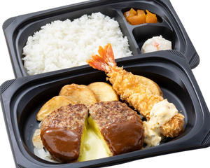 チーズINハンバーグ＆プリプリ大エビフライ弁当