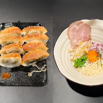 釜玉そば(混ぜ麺)と手ごね餃子8個セット
