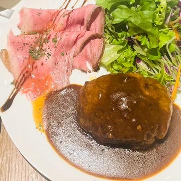 ハンバーグ＆ローストビーフセット【ライス・サラダ付き】