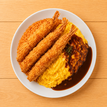 エビフライ増し！デミグラスオムライス More Fried Shrimp！ Demi-Glace Omelet Rice