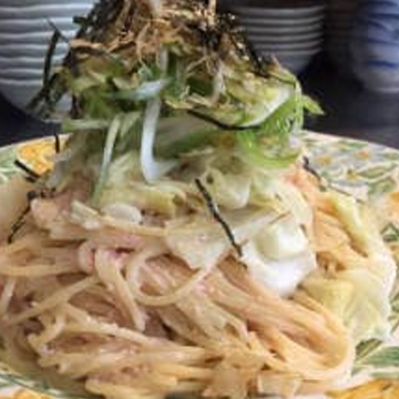 シャキシャキネギと明太子のクリーム和風パスタ