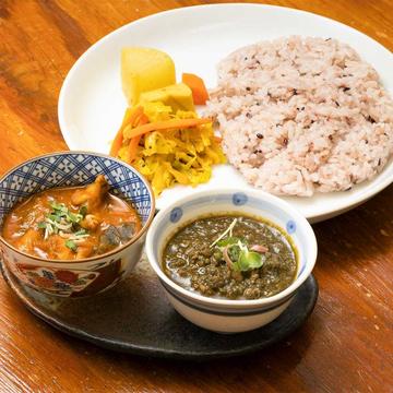 <週替わりの肉カレー+肉カレー> まかないカレー2種盛り弁当