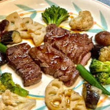 黒毛和牛ヒレステーキ三鷹野菜のオンパレード