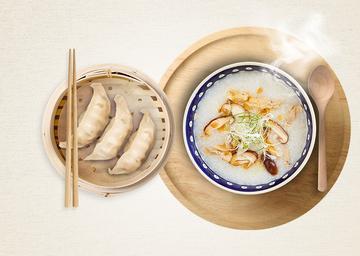 「豚の蒸し餃子」+「鶏肉と椎茸お粥」セット