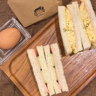 2種サンド(玉子＆ハム)のモーニングセット(フレーバーティーバッグ付) Double Sandwich