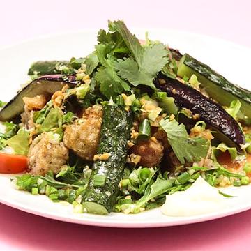 唐揚げネギソースサラダ karaage negi sauce