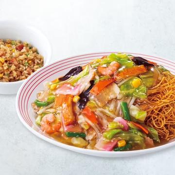 野菜たっぷり皿うどん半チャーハンセット