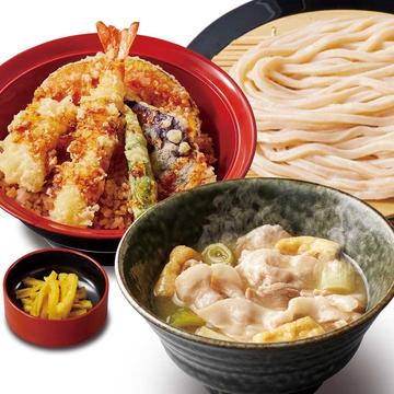 【満腹久セット】塩肉つけ汁・海老天丼