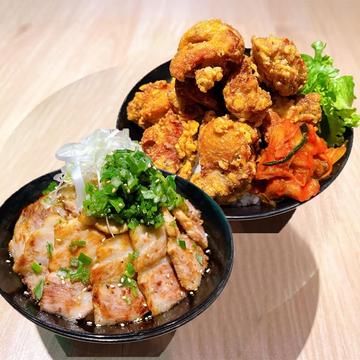 【シェアセットD】①ネギ塩豚バラ丼(肉180g)&②からあげ丼(からあげ10個)