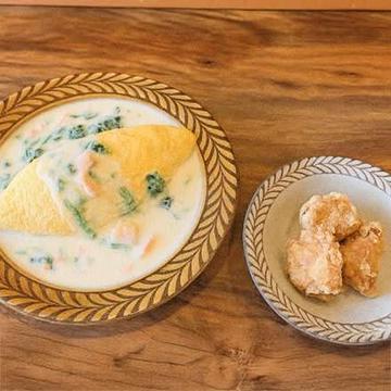 サーモンとほうれん草のクリームソース+唐揚げ3個