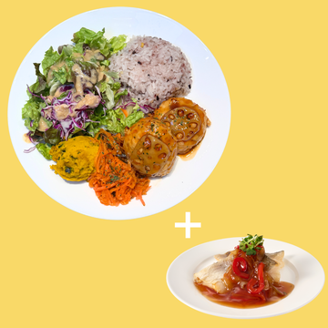 ハンバーグたらの黒酢あんかけPLATE