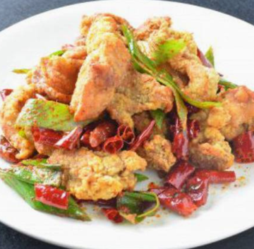 若鶏唐揚げのたっぷり唐辛子炒め Stir-Fried Fried Chicken with Lots of Red Pepper