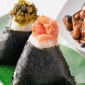 おにぎり二つ(明太子・高菜)・麻婆茄子ハーフ