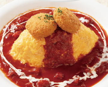 カニクリームコロッケの完熟トマトオムライス