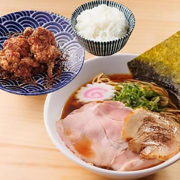 熟成醤油の淡麗中華そば + まぶし唐揚げ2個と銀しゃりのセット