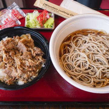 ミニ牛丼セット(soba and small beef rice bowl )