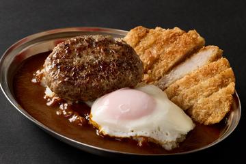 漢の3種デカ盛りカレー(ロースカツ＆ハンバーグ＆目玉焼き) MEGA Curry