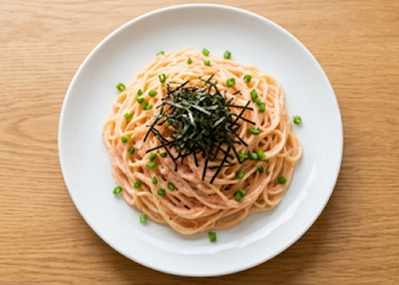 刻みのりと和風明太子スパゲッティー