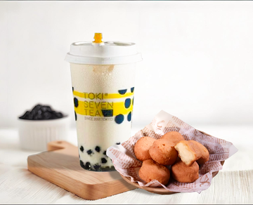 鉄観烏龍タピオカミルクティーM+豆乳ドーナツボール(4個入り)