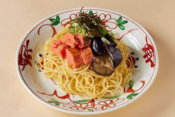 焼めんたいこバターと揚げ茄子のパスタ Grilled Mentaiko Butter and Fried Eggplant Pasta