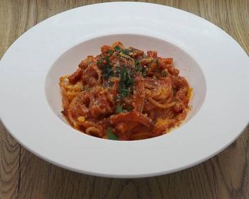 ベーコンのトマトソース スパゲティ ~アマトリチャーナ~ Tomato source Spaghetti with Bacon ~L'amatriciana~