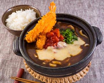 エビフライのトマトチーズカレーうどんライスセット